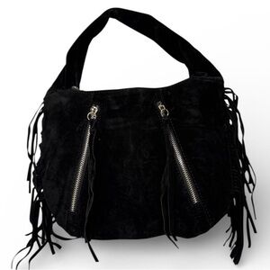 Black Fringe Suede Women's Bag